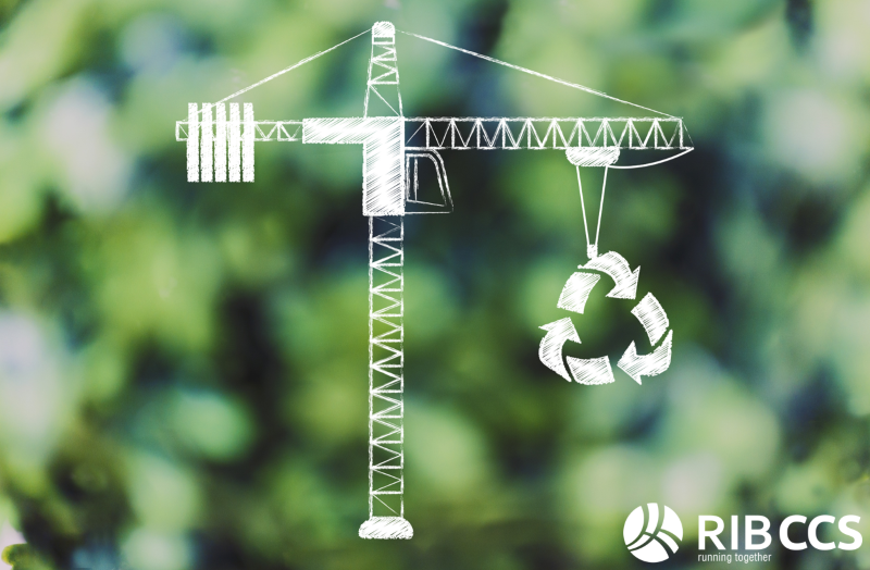 tower crane lifting up a recycle symbol, concept of sustainable development